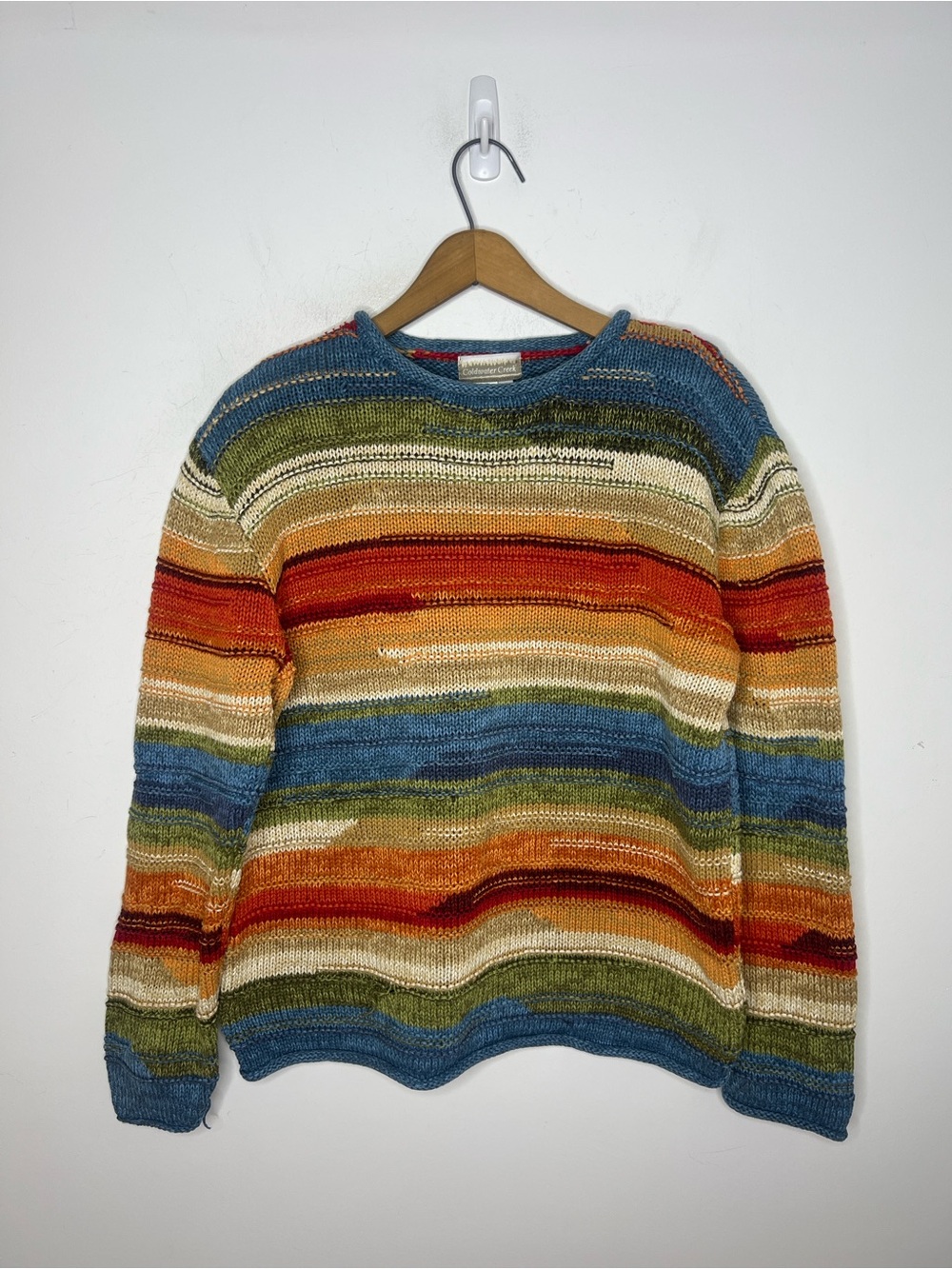 Coldwater Creek Striped Ramie Cotton Sweater M Boho Fall Knit